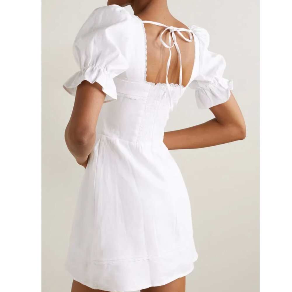 BEST Reformation Evianna Linen Mini Dress Sz0/2/4 White Classic French - Picture 6 of 12